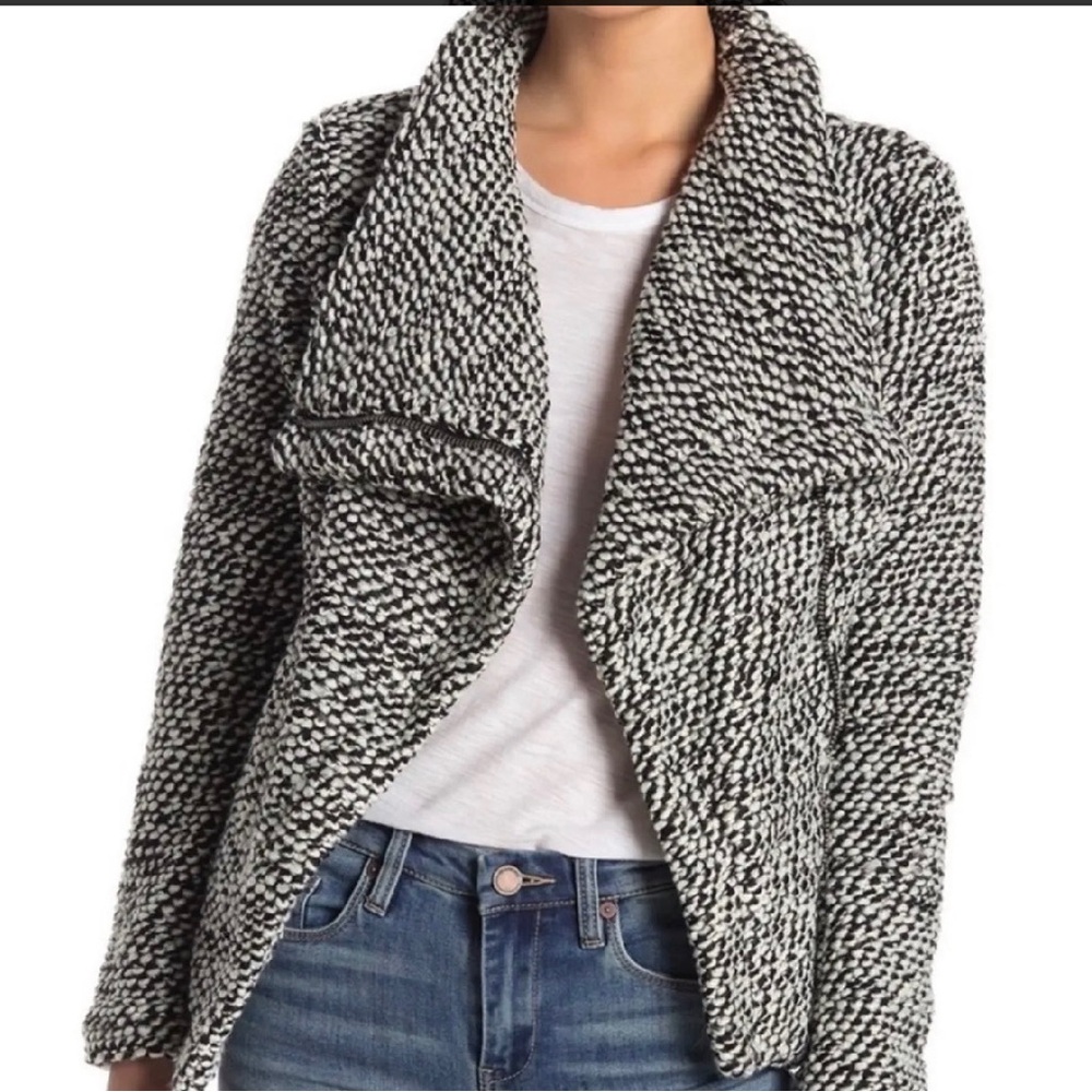 BLANK NYC Marled Boucle Asymmetrical Zip Wool Blend Jacket